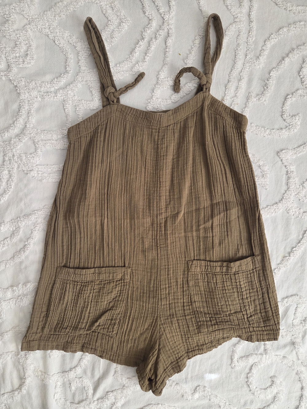 l*space Brown Cotton Gauze Tie-Shoulder Romper with Pockets